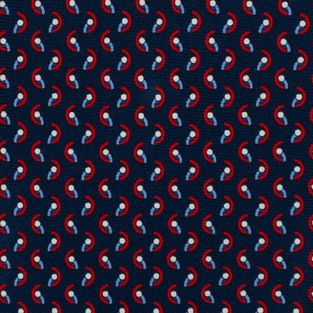 Cravatta 3 pieghe in Seta Blu Scuro con Micro Fantasia Geometrica Rosso Celeste e Bianco-DSC_3088