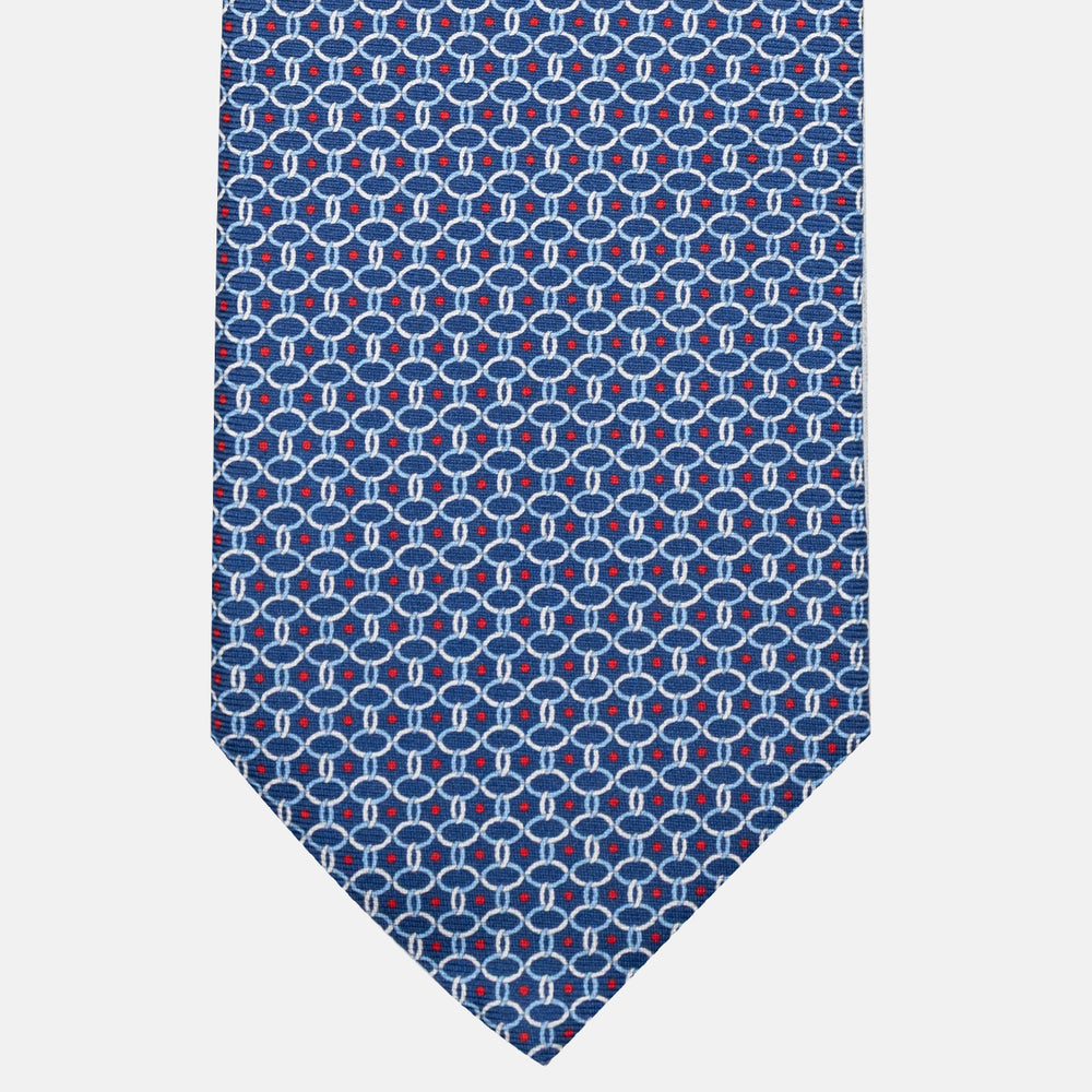 3-Fold Silk Tie with Chain Pattern in Blue and Red - MO9962