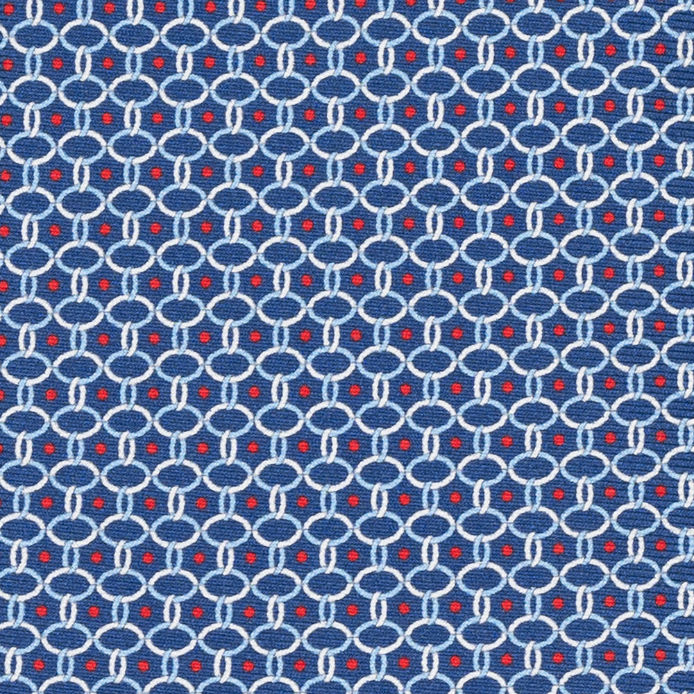 3-Fold Silk Tie with Chain Pattern in Blue and Red - MO9962