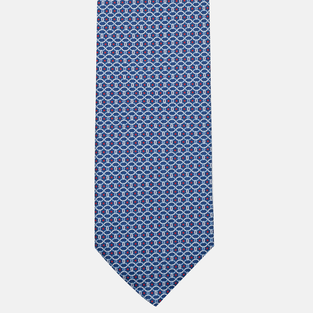 3-Fold Silk Tie with Chain Pattern in Blue and Red - MO9962