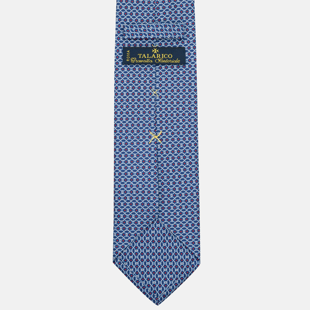 3-Fold Silk Tie with Chain Pattern in Blue and Red - MO9962