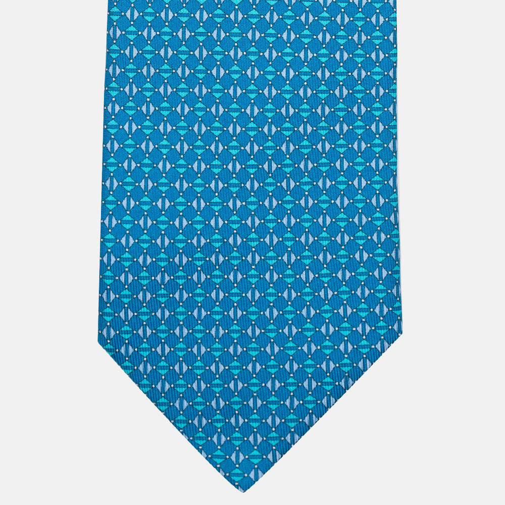 3-Fold Silk Tie with Geometric Pattern, Light Blue - DSC_3914
