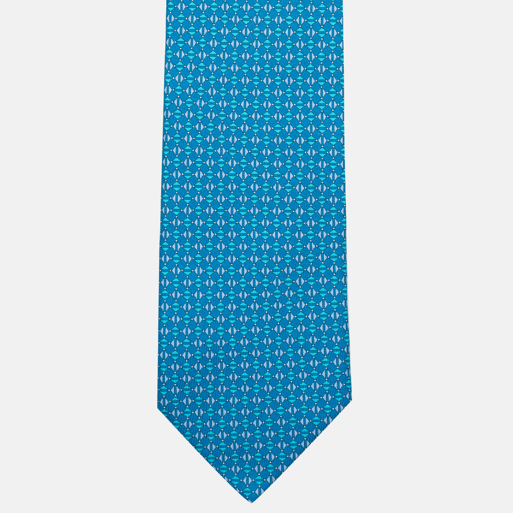 3-Fold Silk Tie with Geometric Pattern, Light Blue - DSC_3914