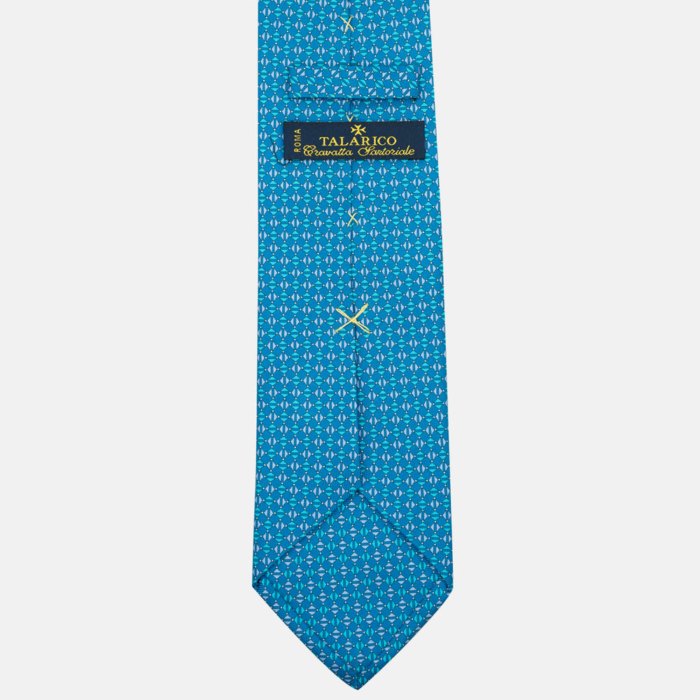 3-Fold Silk Tie with Geometric Pattern, Light Blue - DSC_3914