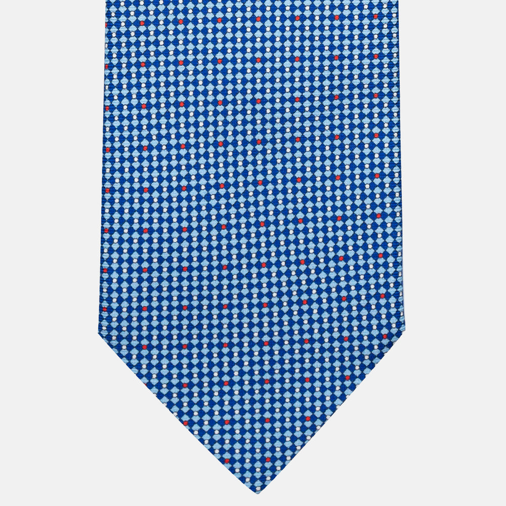 3-Fold Silk Tie with Geometric Pattern, Blue and Red - DSC_3920