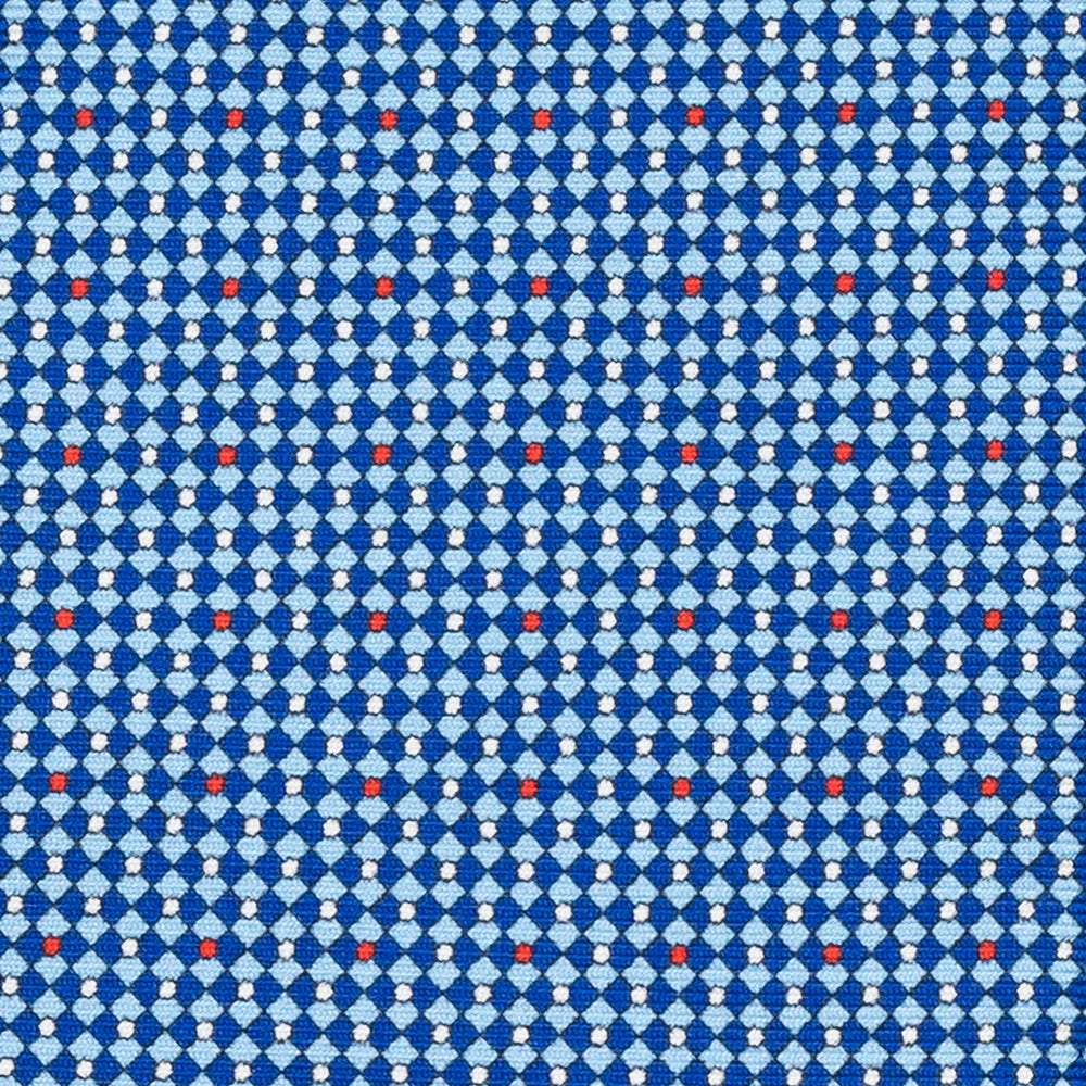 3-Fold Silk Tie with Geometric Pattern, Blue and Red - DSC_3920