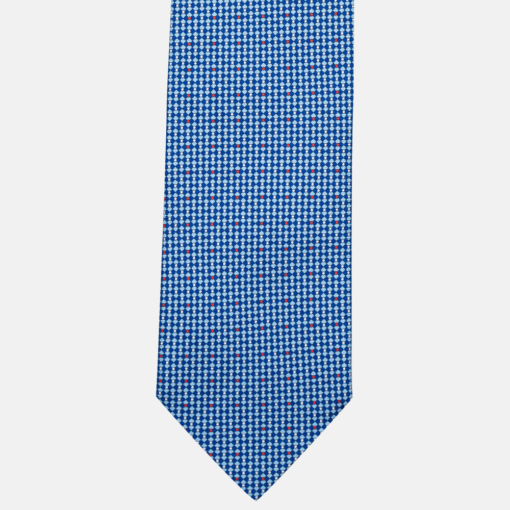 3-Fold Silk Tie with Geometric Pattern, Blue and Red - DSC_3920