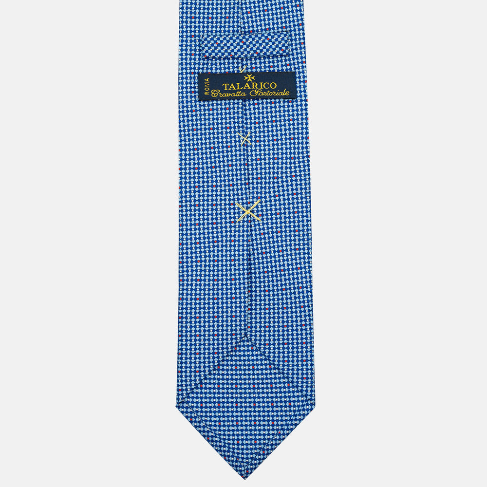 3-Fold Silk Tie with Geometric Pattern, Blue and Red - DSC_3920