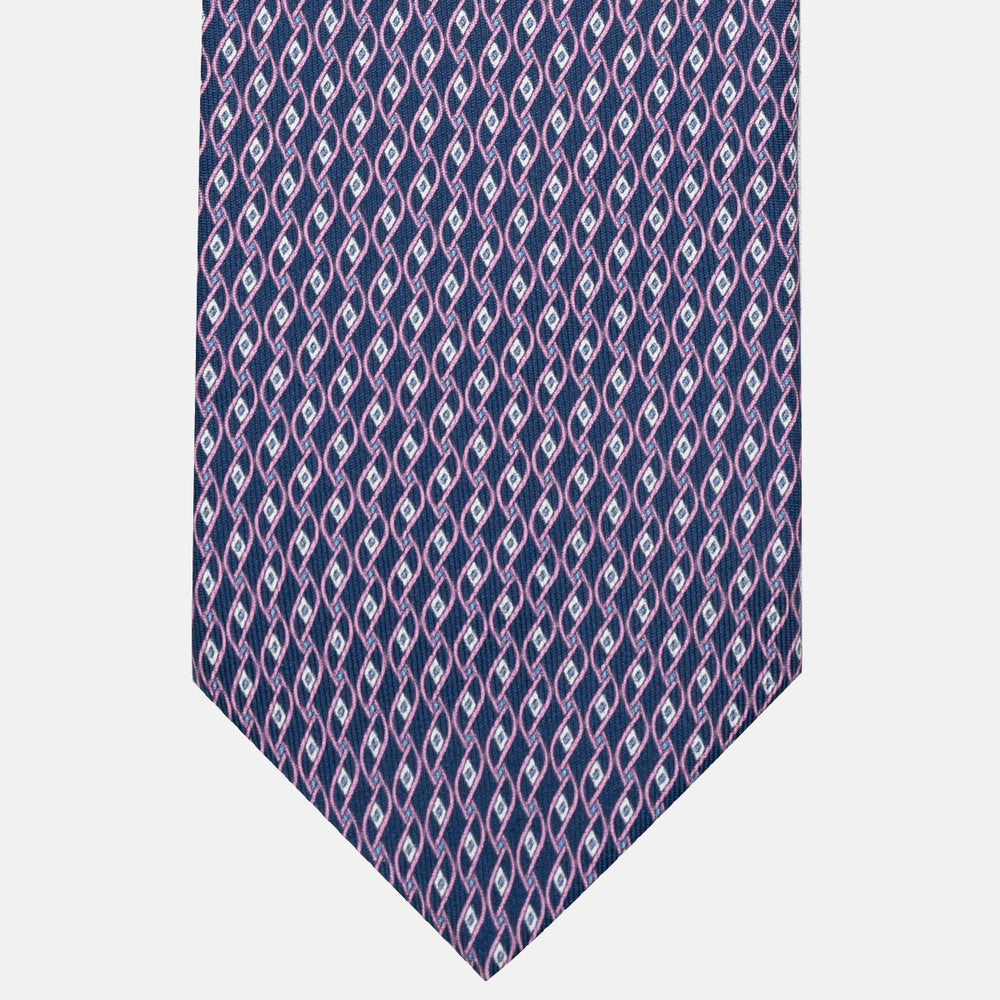 3-Fold Silk Tie with Geometric Pattern in Blue and Pink - DSC_3922