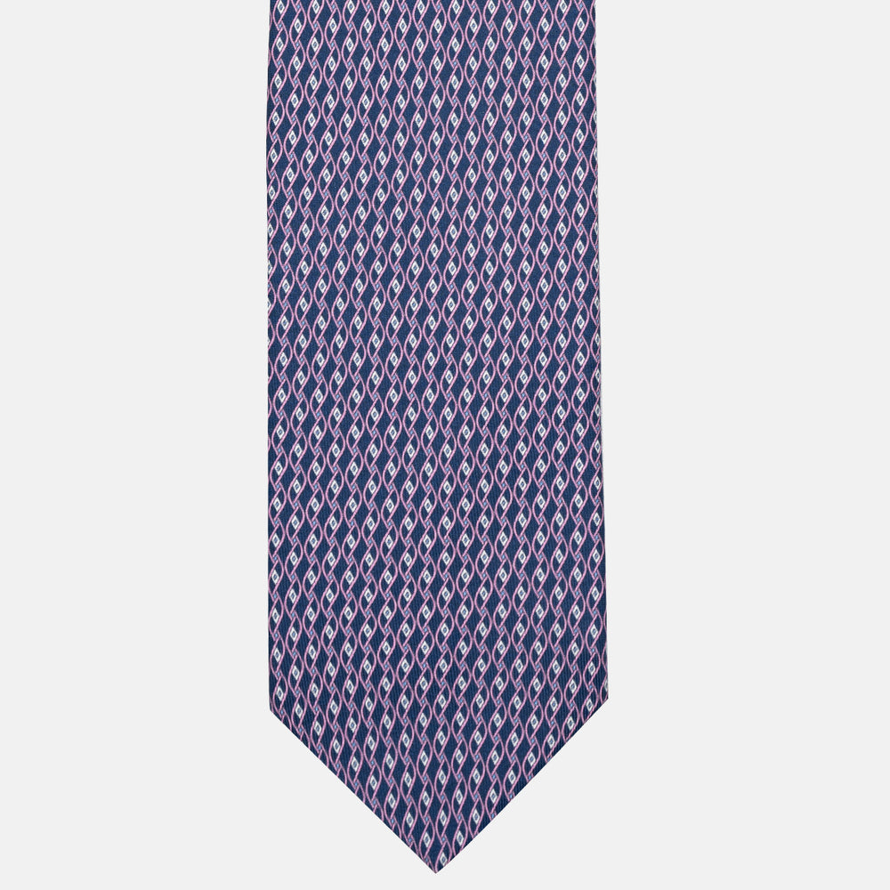 3-Fold Silk Tie with Geometric Pattern in Blue and Pink - DSC_3922
