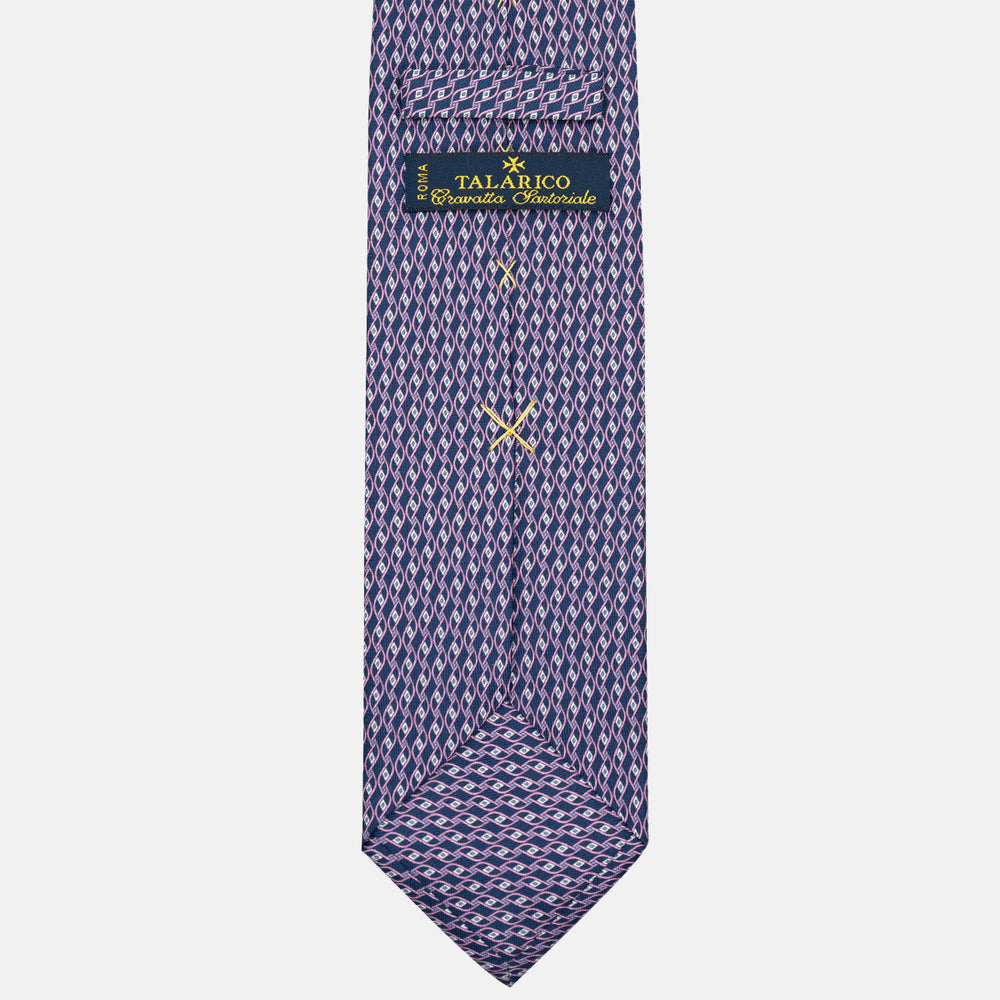 3-Fold Silk Tie with Geometric Pattern in Blue and Pink - DSC_3922