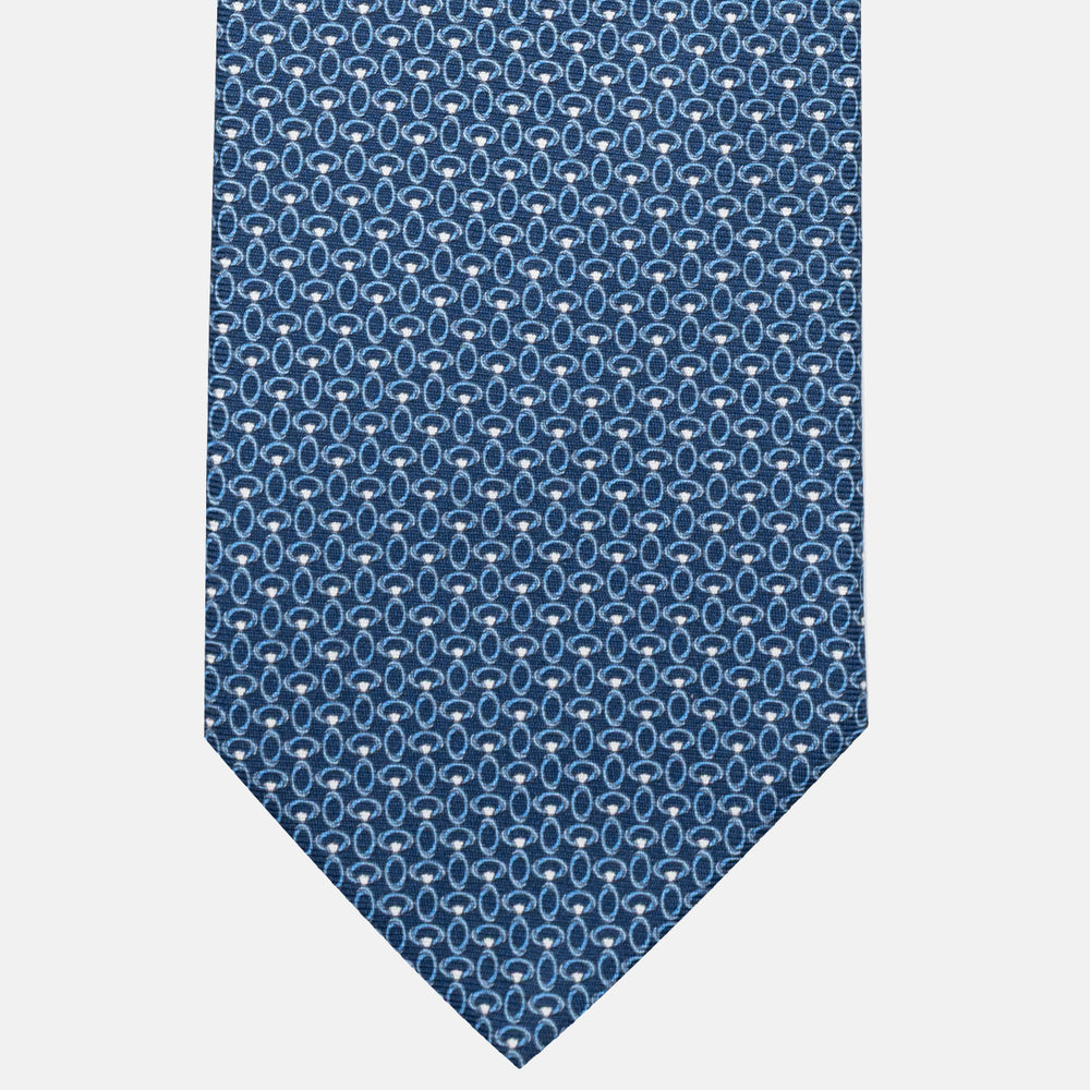 3-Fold Silk Tie with Geometric Pattern in Light Blue and Sky Blue - DSC_3924
