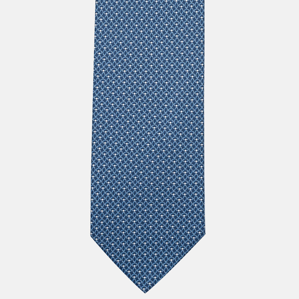 3-Fold Silk Tie with Geometric Pattern in Light Blue and Sky Blue - DSC_3924