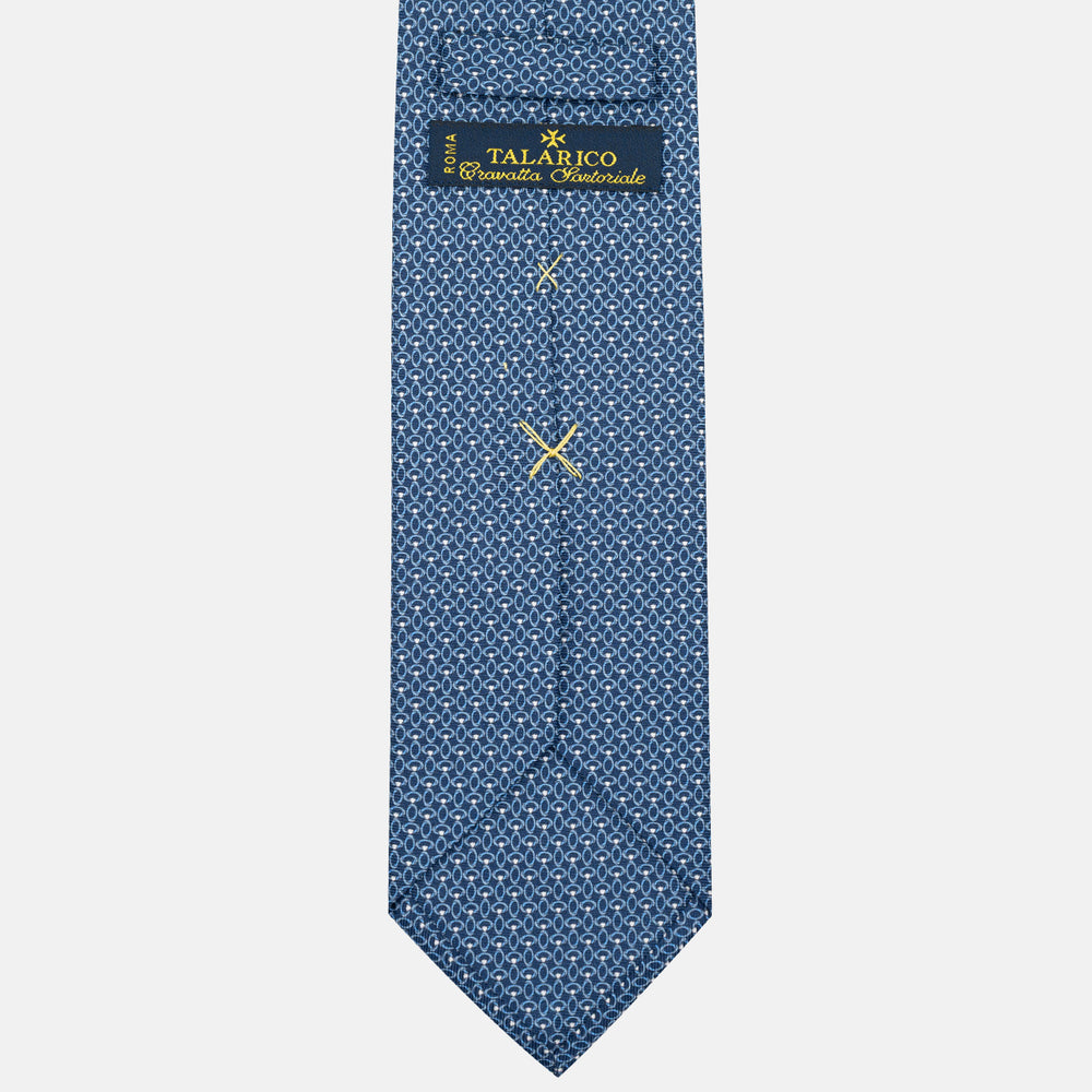 3-Fold Silk Tie with Geometric Pattern in Light Blue and Sky Blue - DSC_3924
