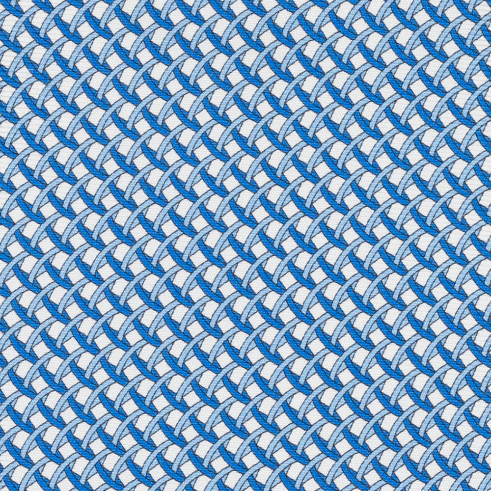 3-Fold Silk Tie with Geometric Pattern, White and Blue - M48653