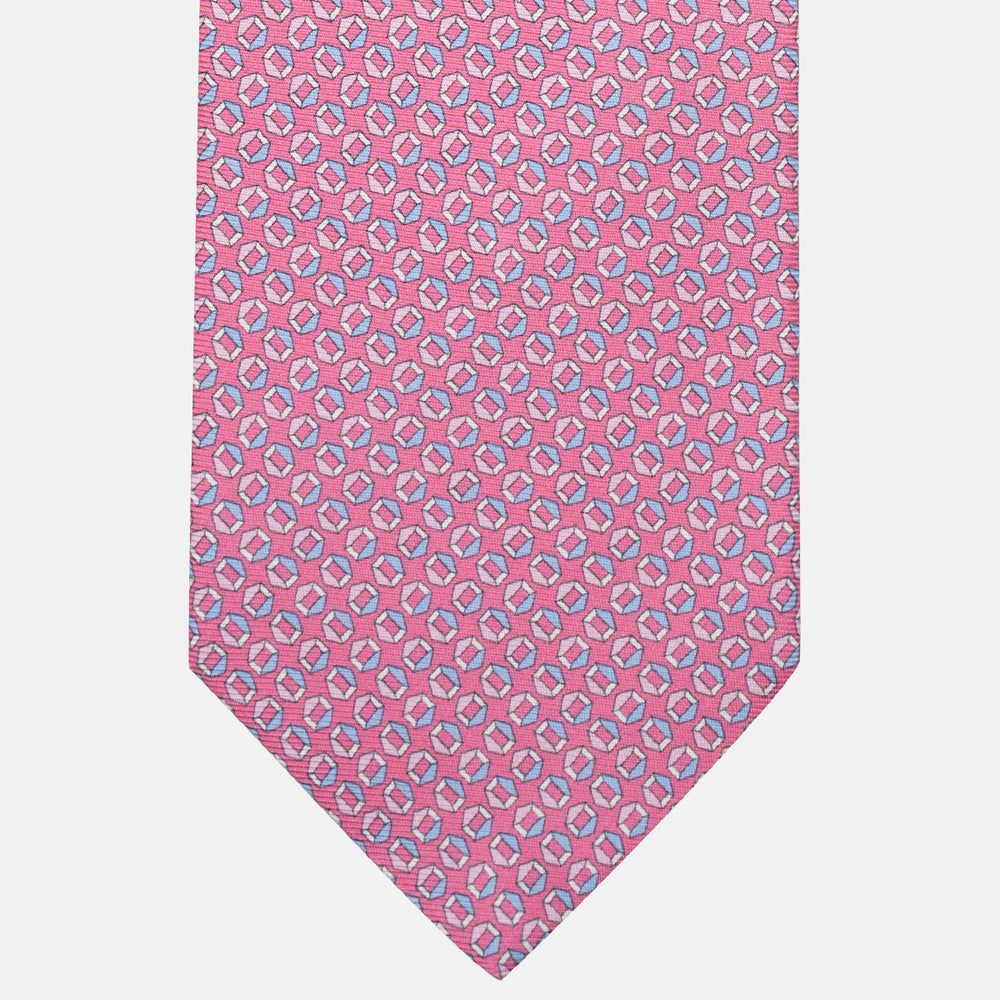 Pink Geometric Pattern 3-Fold Silk Tie -MO9983
