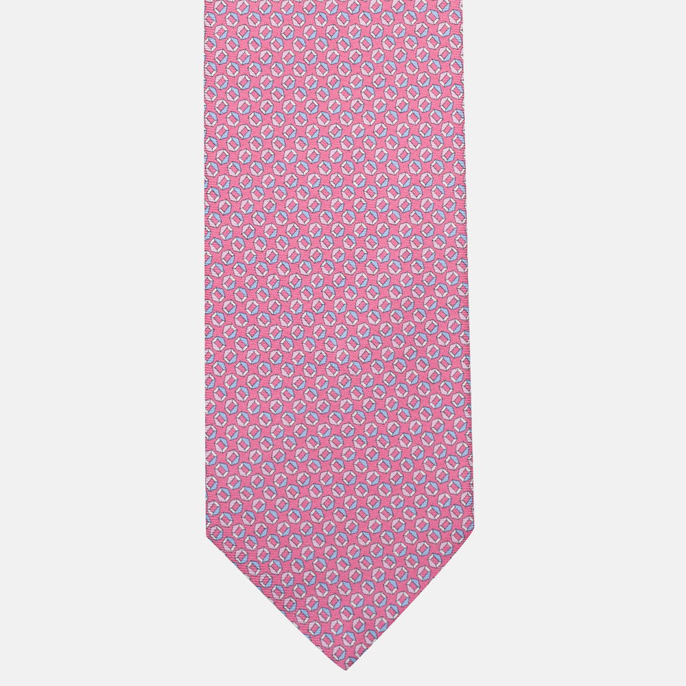 Pink Geometric Pattern 3-Fold Silk Tie -MO9983