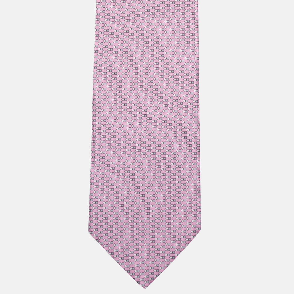 Cravatta 3 pieghe in Seta Fantasia Geometrica Rosa - M49800