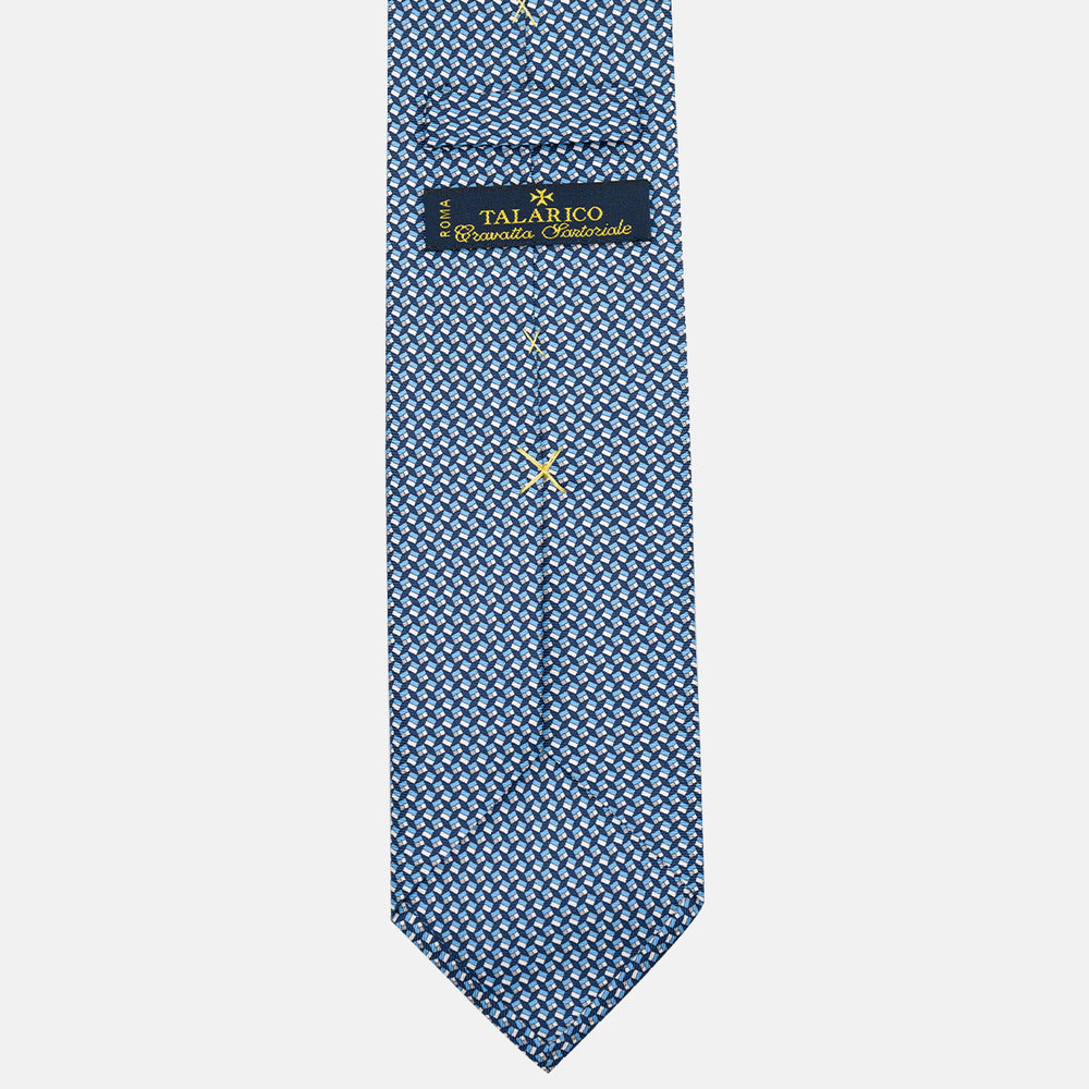 Cravatta 3 pieghe in Seta Fantasia Geometrica Blu Grigio - M50027