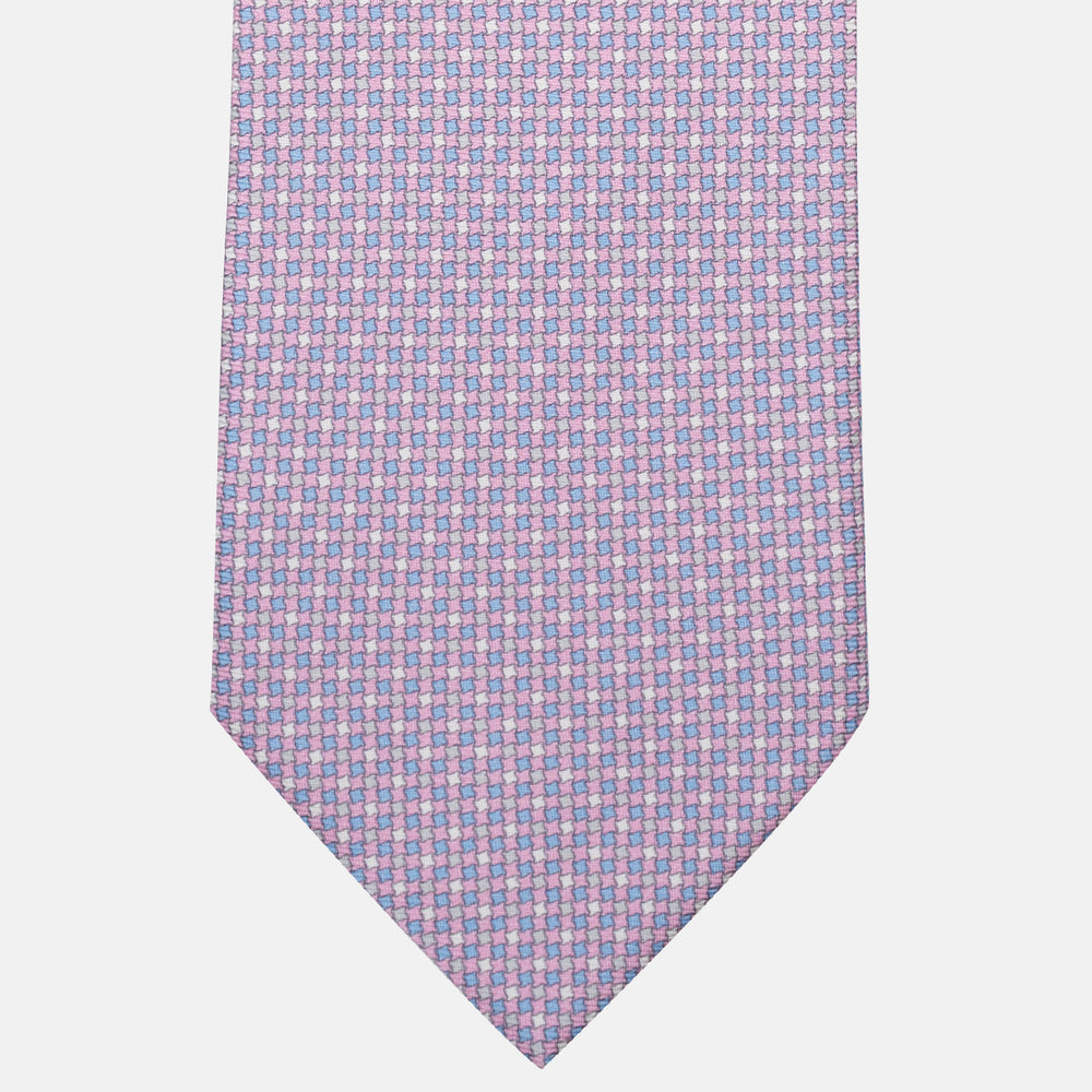Cravatta 3 pieghe in Seta Fantasia Geometrica Rosa - MOA409