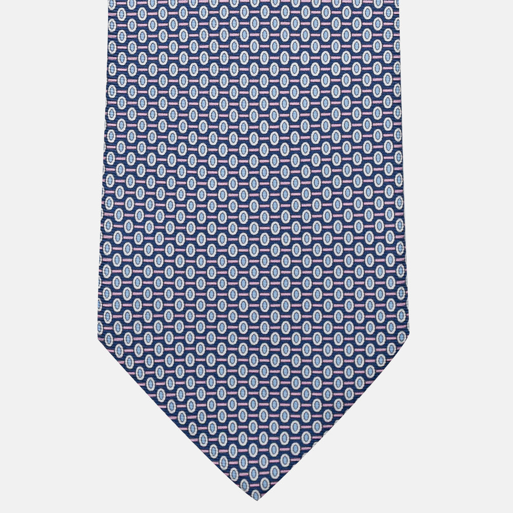 Cravatta 3 pieghe in Seta Fantasia Geometrica Blu Rosa - M50023