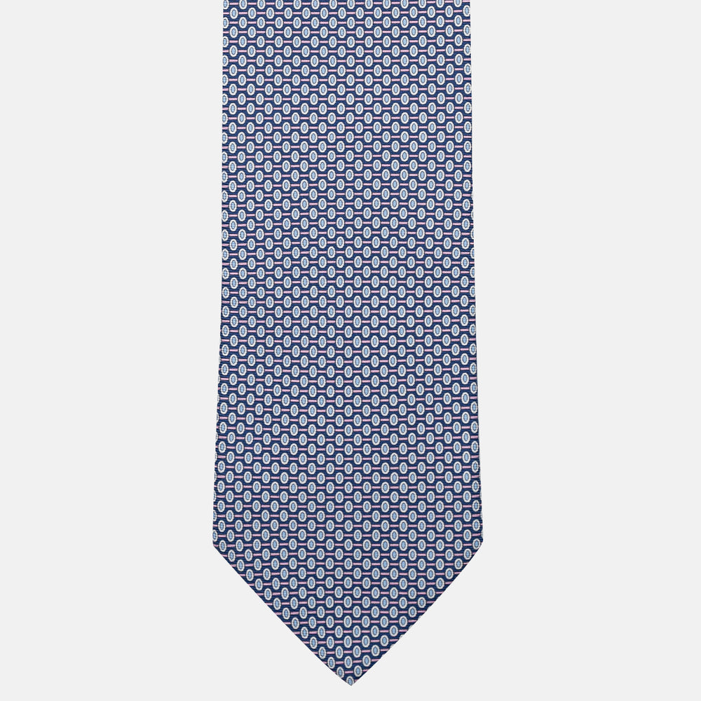Cravatta 3 pieghe in Seta Fantasia Geometrica Blu Rosa - M50023