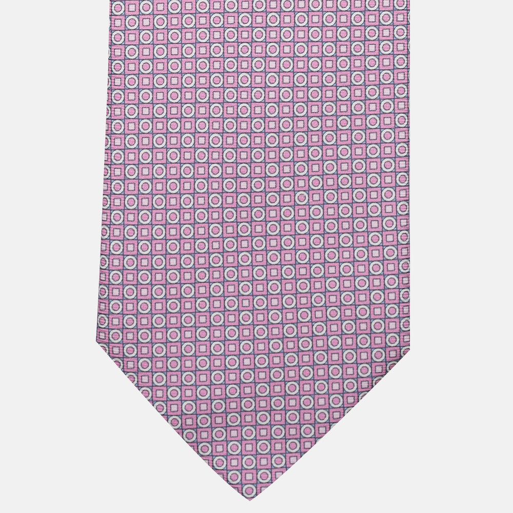 Cravatta 3 pieghe in Seta Fantasia Geometrica Rosa Chiaro - M49115