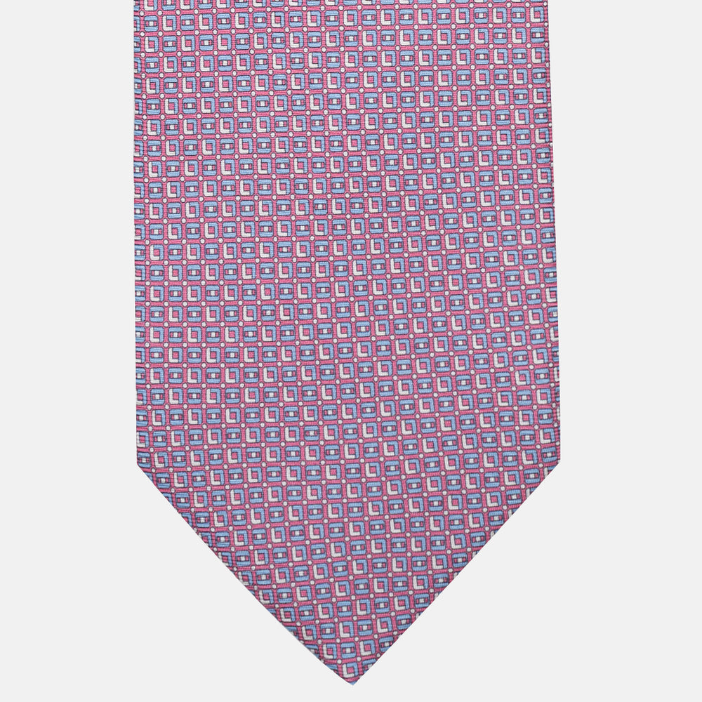 Cravatta 3 pieghe in Seta Fantasia Geometrica Rosa - M49796