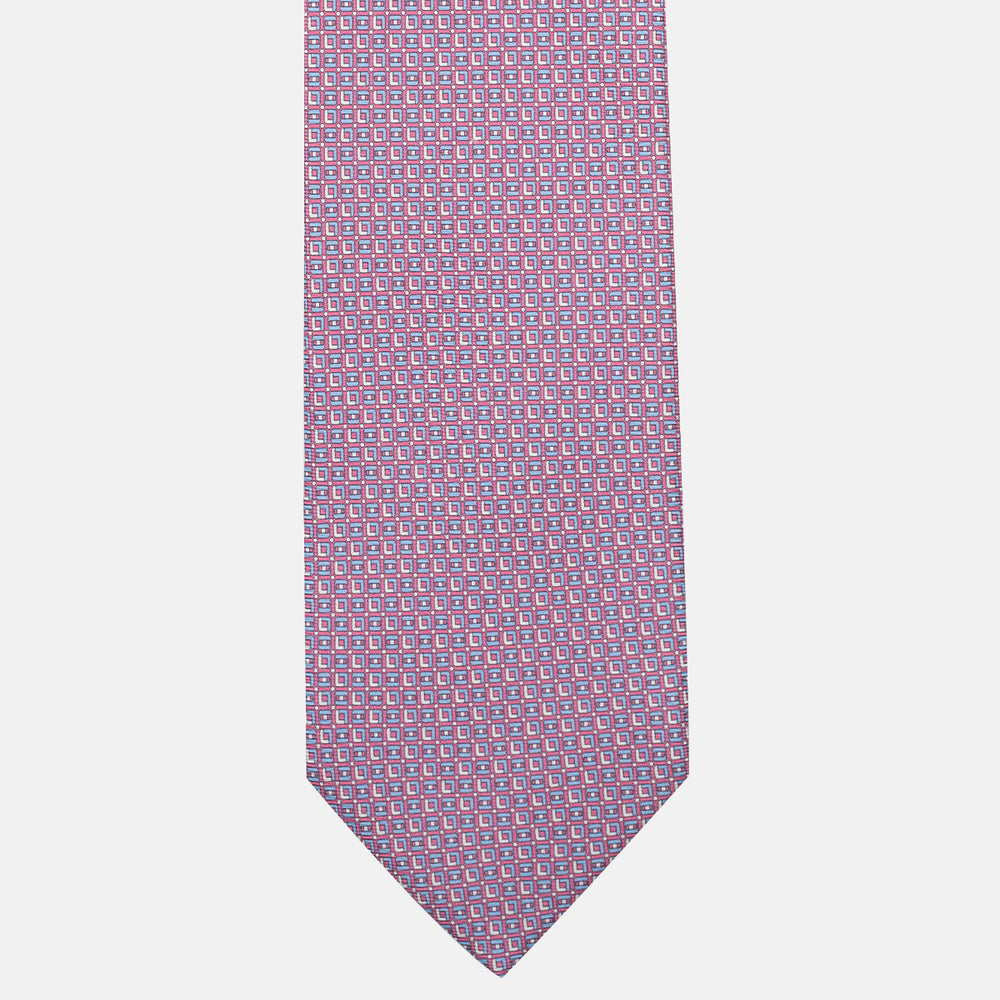 Cravatta 3 pieghe in Seta Fantasia Geometrica Rosa - M49796