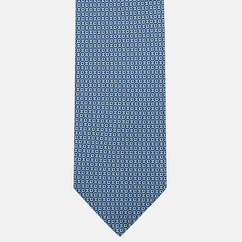 Cravatta 3 pieghe in Seta Fantasia Geometrica Blu Celeste - M49796