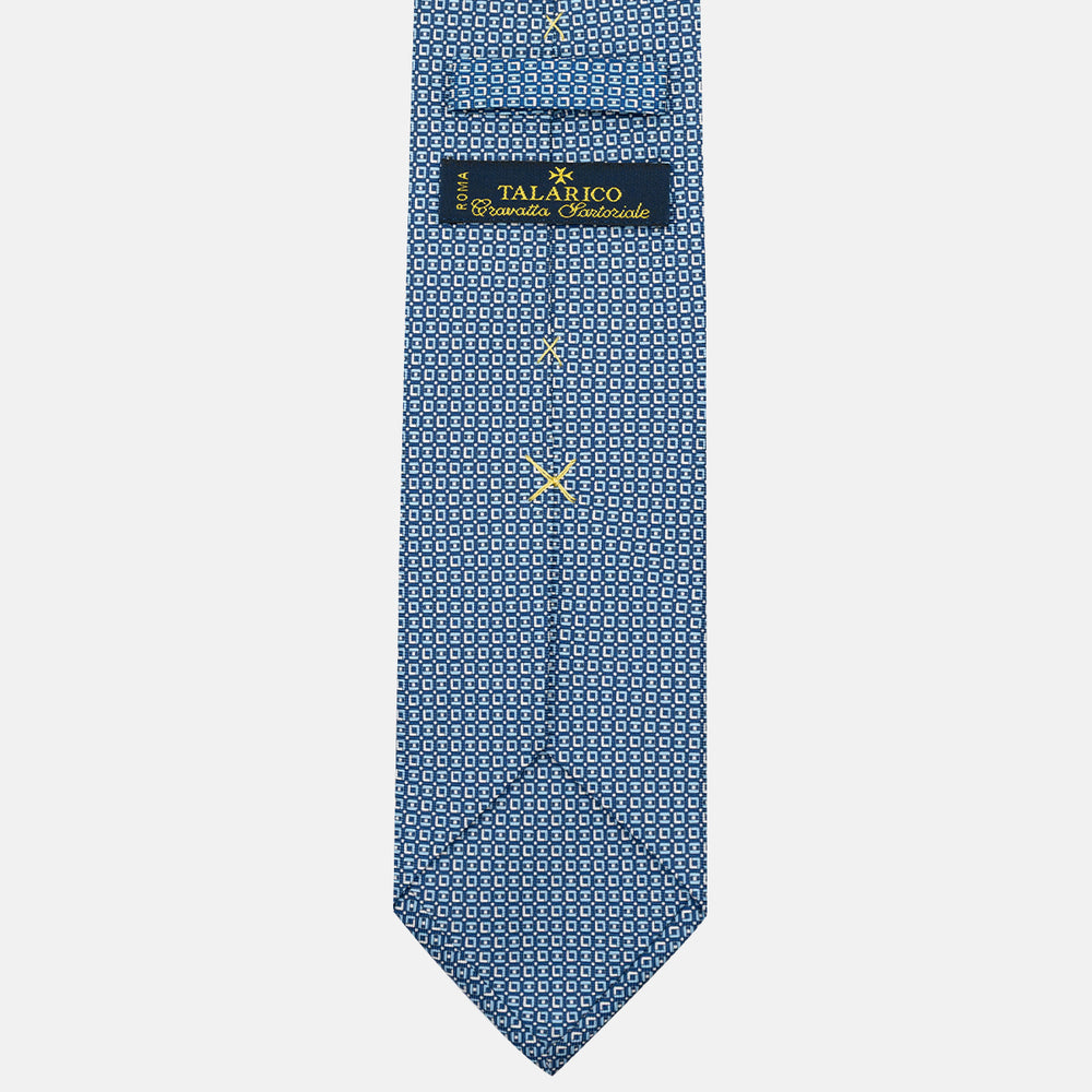 Cravatta 3 pieghe in Seta Fantasia Geometrica Blu Celeste - M49796
