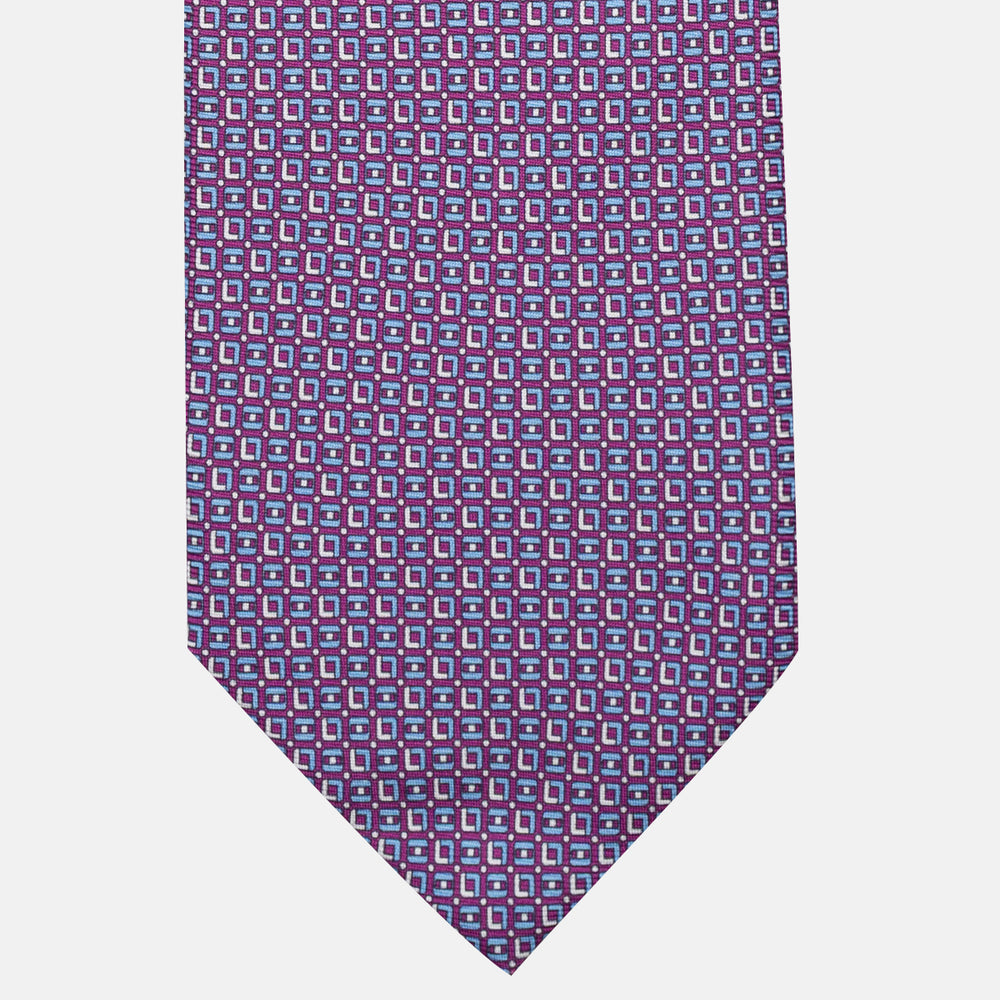 Cravatta 3 pieghe in Seta Fantasia Geometrica Magenta - M49796