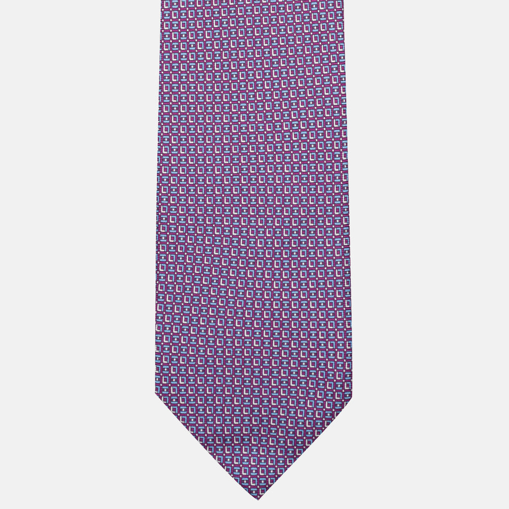 Cravatta 3 pieghe in Seta Fantasia Geometrica Magenta - M49796