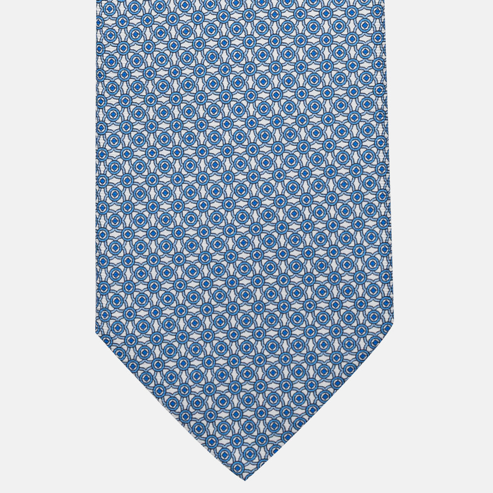 3-fold Silk Tie with Geometric Pattern in White - MO9373