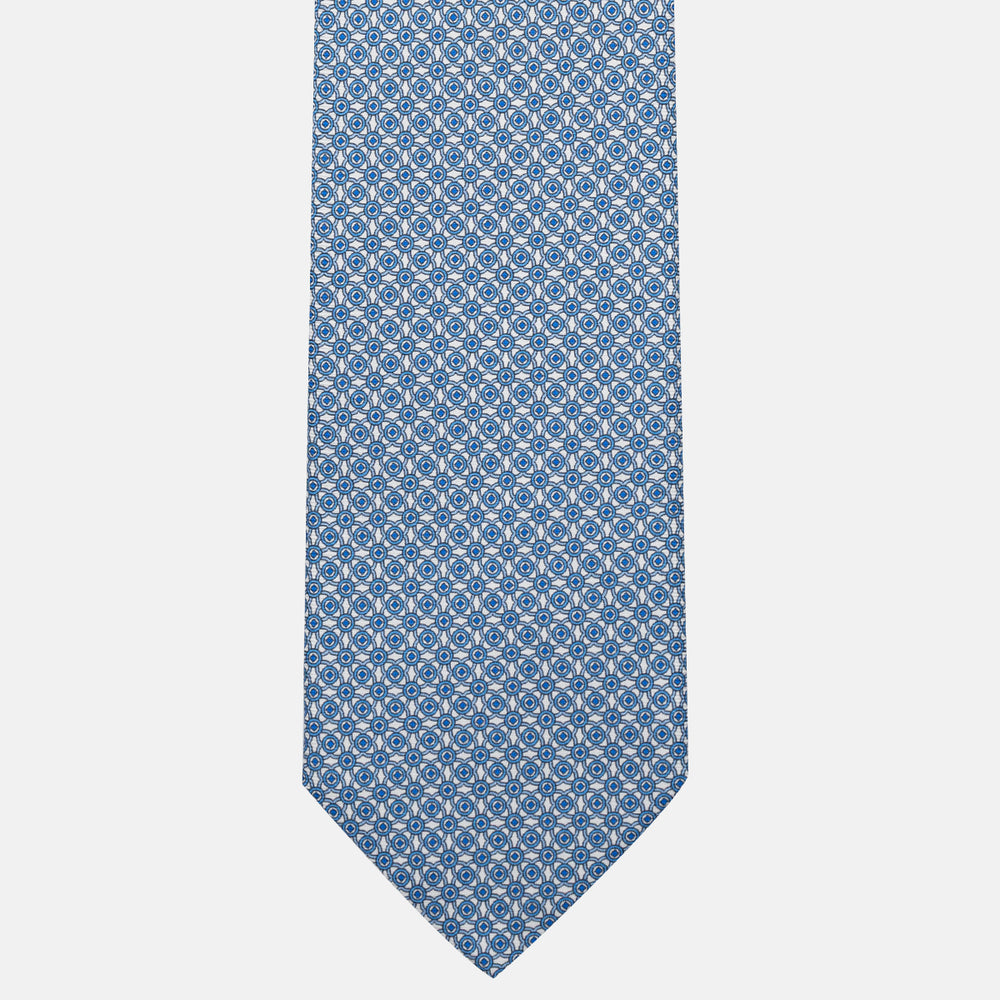 3-fold Silk Tie with Geometric Pattern in White - MO9373
