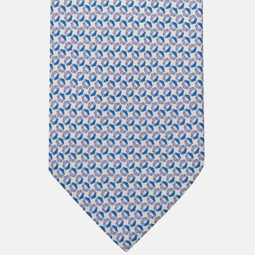 Cravatta 3 pieghe in Seta Fantasia Geometrica Bianco Azzurro - MO9983