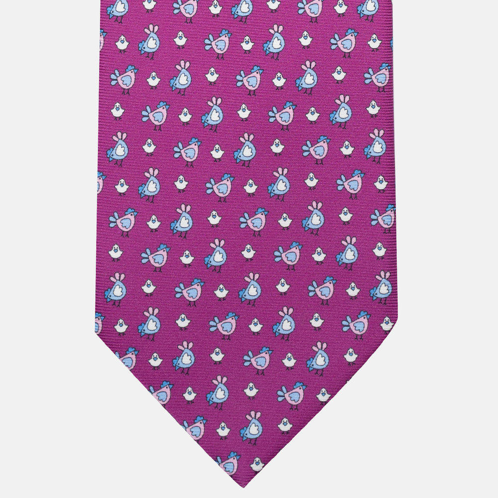 Cravatta 3 pieghe in Seta Fantasia Pulcini Magenta - M55268
