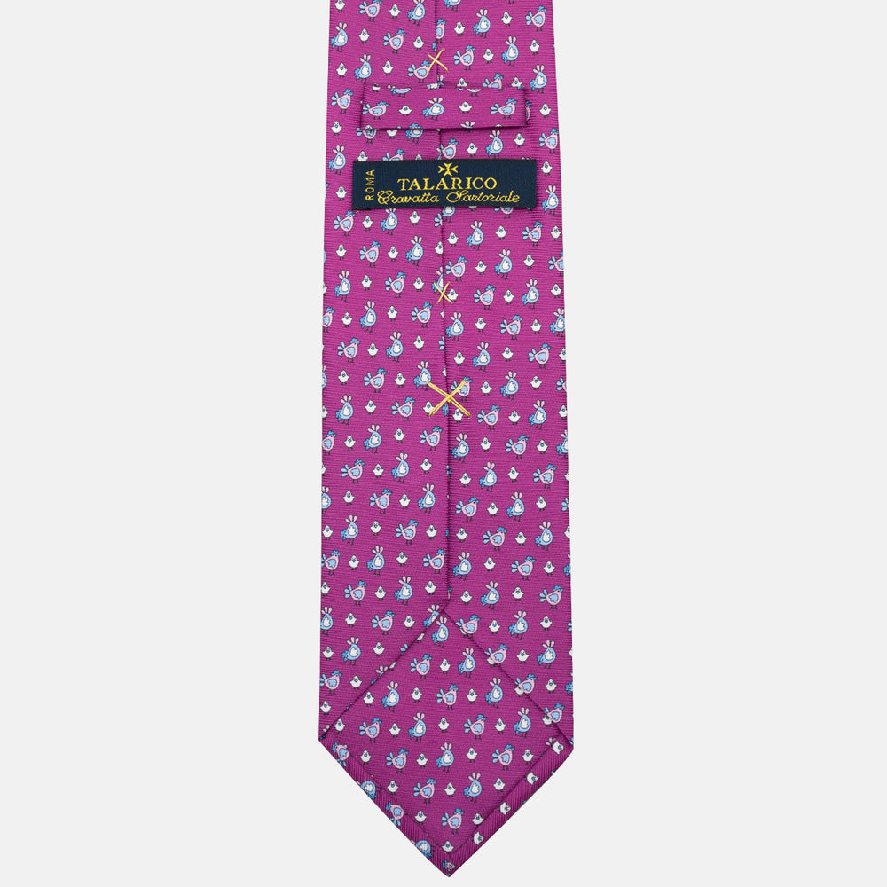 Cravatta 3 pieghe in Seta Fantasia Pulcini Magenta - M55268
