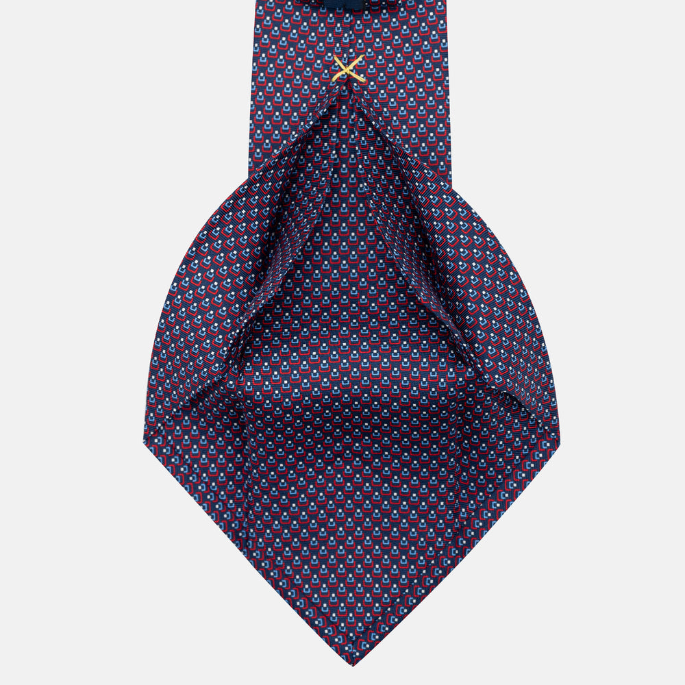 Cravatta 5 pieghe in seta Micro Fantasia Blu Rosso - DSC_4156