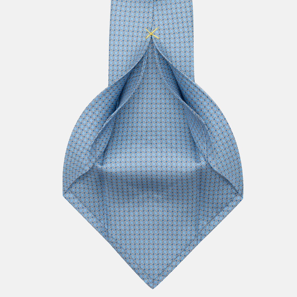 Cravatta 5 pieghe in seta Fantasia Geometrica Celeste - DSC_4159
