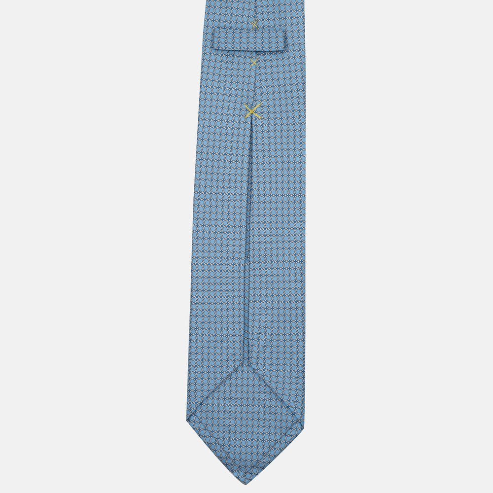 Cravatta 5 pieghe in seta Fantasia Geometrica Celeste - DSC_4159