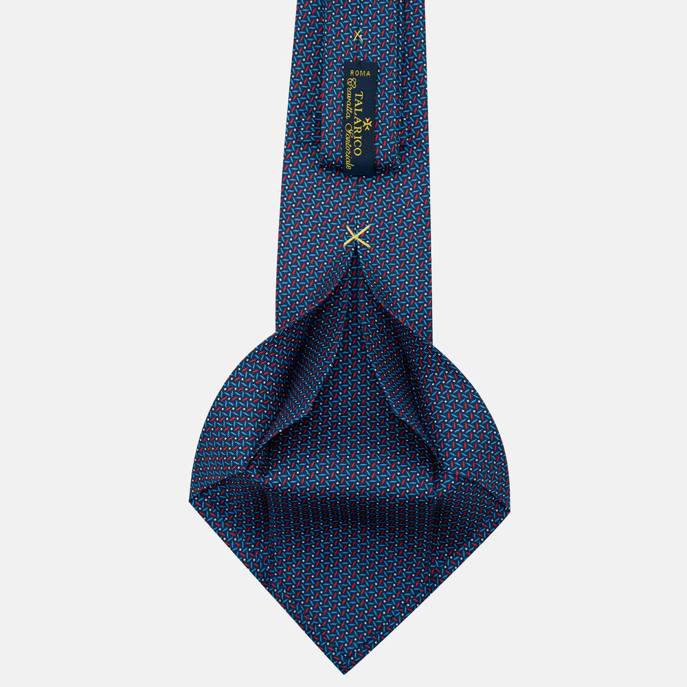 Cravatta 5 pieghe in seta Fantasia Geometrica Blu Rosso - DSC_4162