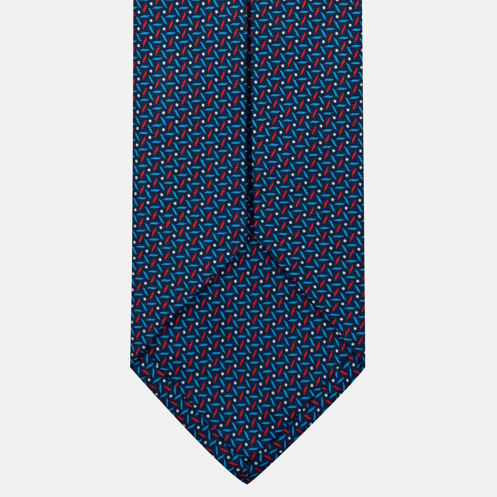 Cravatta 5 pieghe in seta Fantasia Geometrica Blu Rosso - DSC_4162