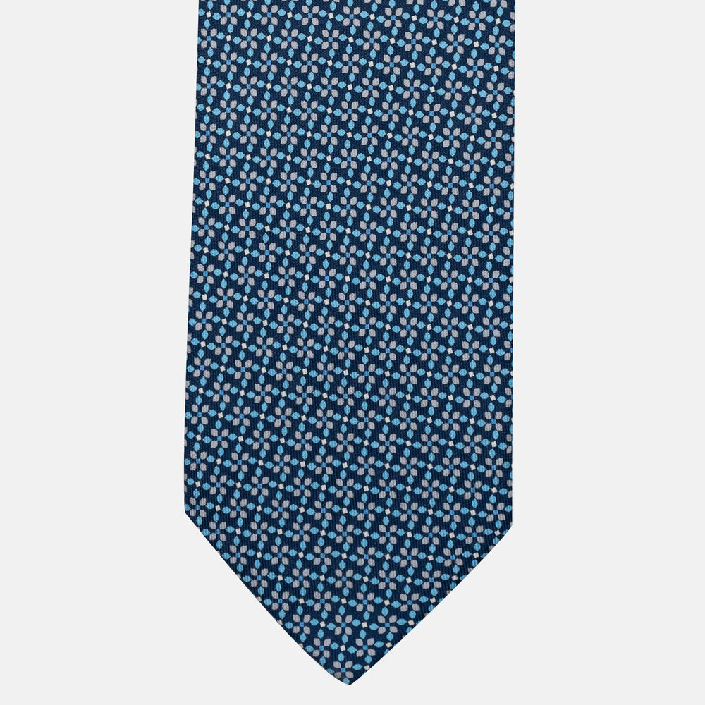 Cravatta 5 pieghe in seta Fantasia Floreale Blu Grigio - DSC_4165