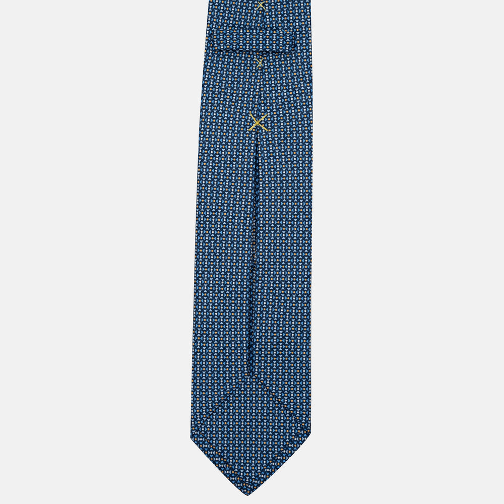 Cravatta 5 pieghe in seta Fantasia Geometrica Blu Giallo - DSC_4168