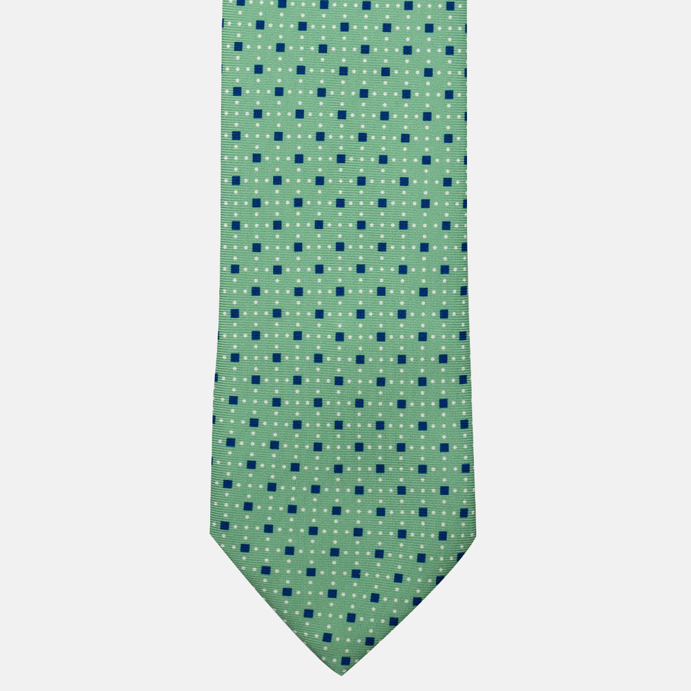 Cravatta 3 pieghe in Seta Fantasia Geometrica Verde - DSC_4399