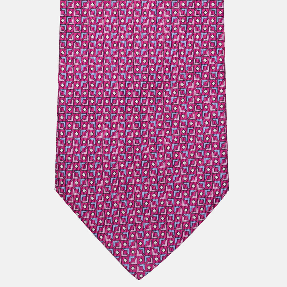 Cravatta 3 pieghe in Seta Fantasia Geometrica Magenta - DSC_4403
