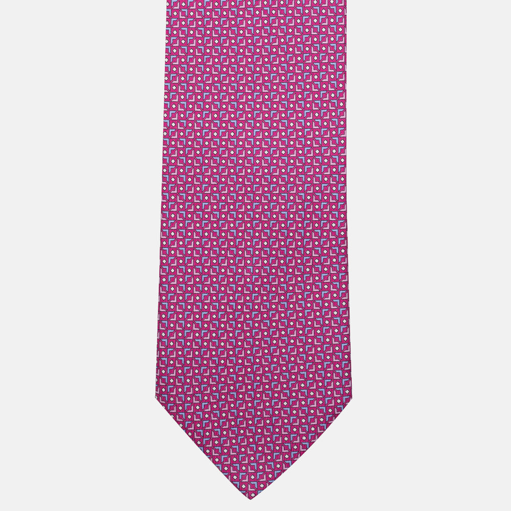 Cravatta 3 pieghe in Seta Fantasia Geometrica Magenta - DSC_4403