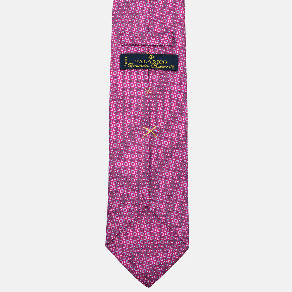 Cravatta 3 pieghe in Seta Fantasia Geometrica Magenta - DSC_4403