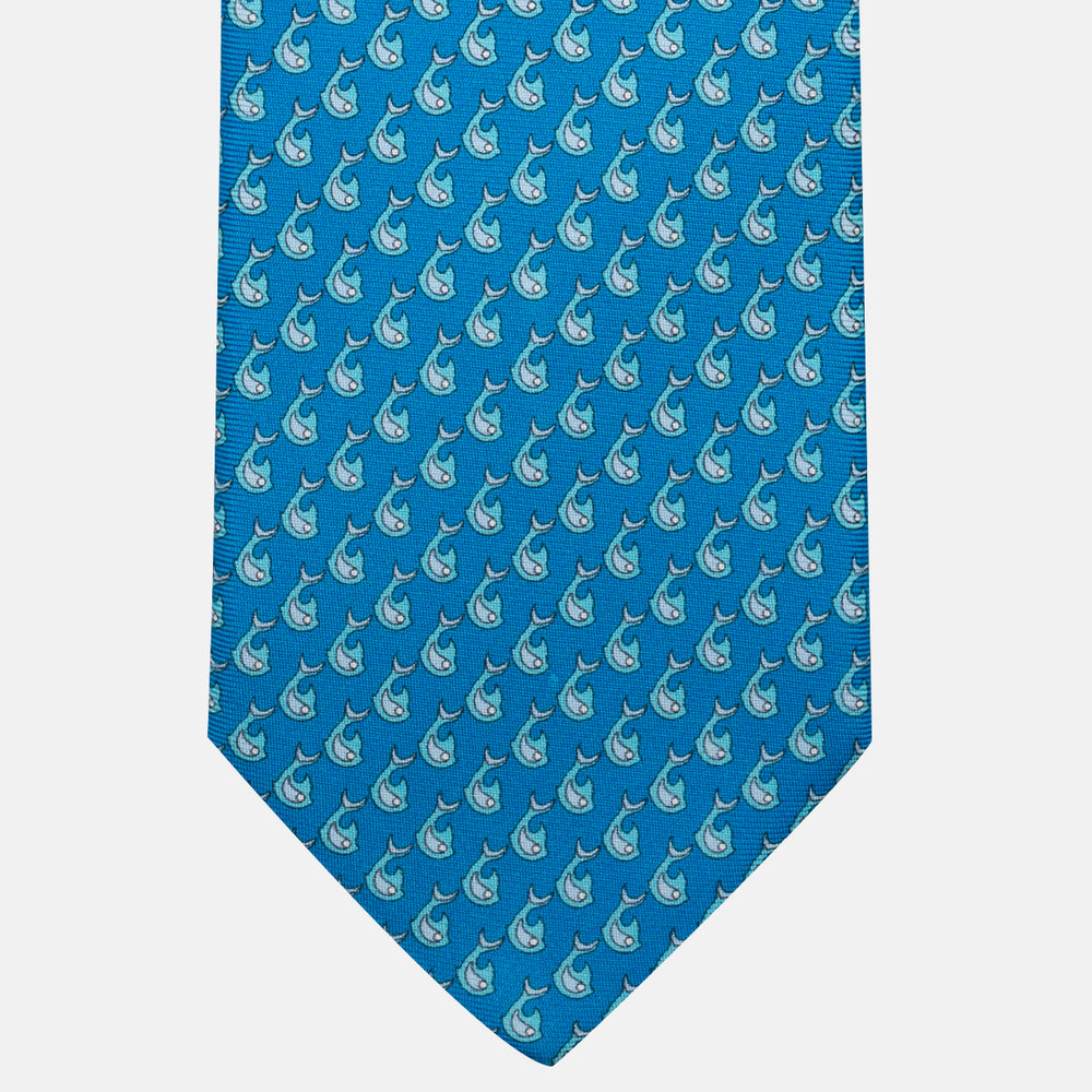Cravatta 3 pieghe in Seta Fantasia Delfini Celeste - DSC_4411